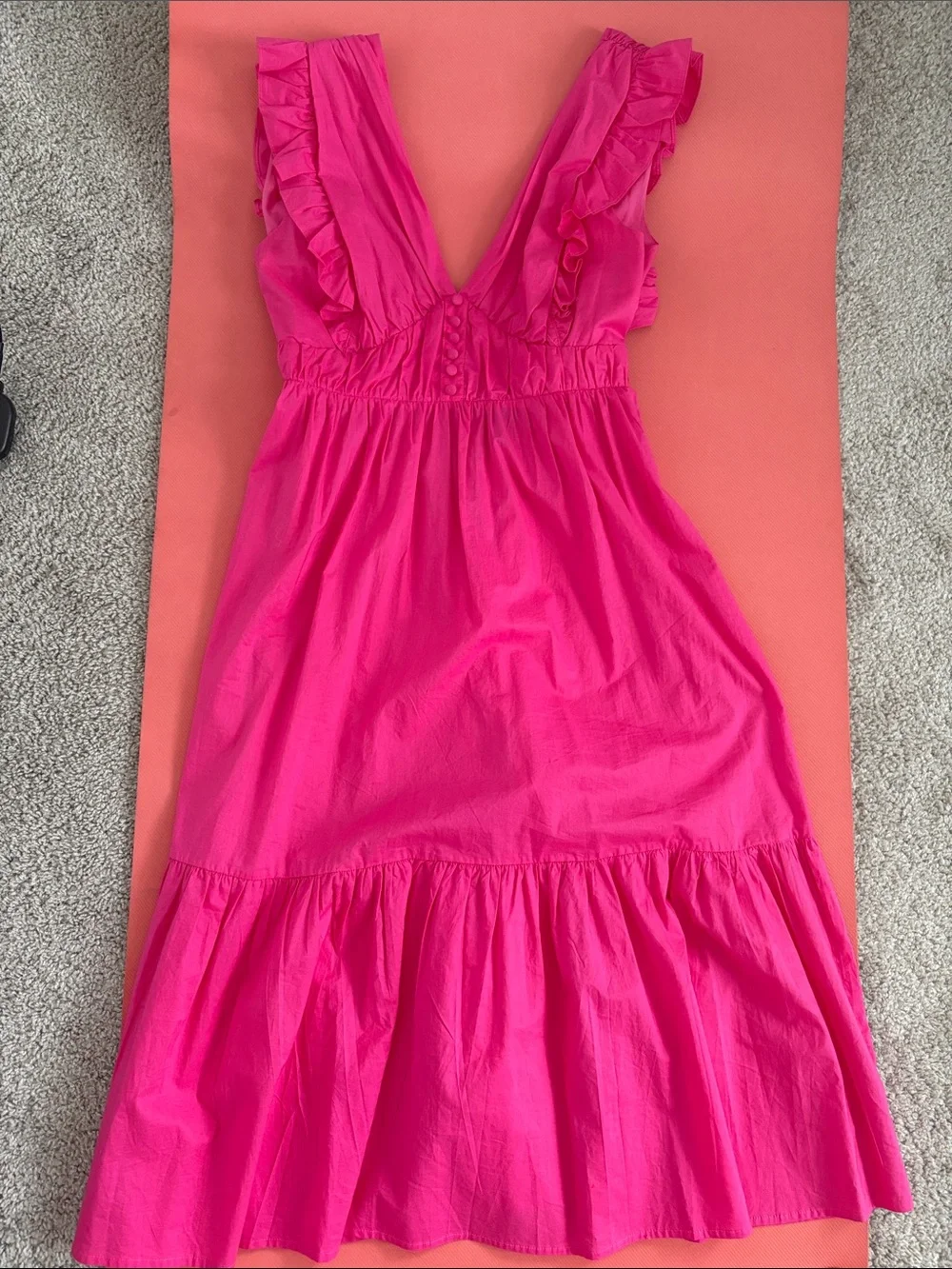 Aqua Bright Fuchsia Ruffle V-Neck Sundress